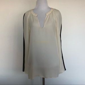 Parker silk blouse with black inset stripe on arms
